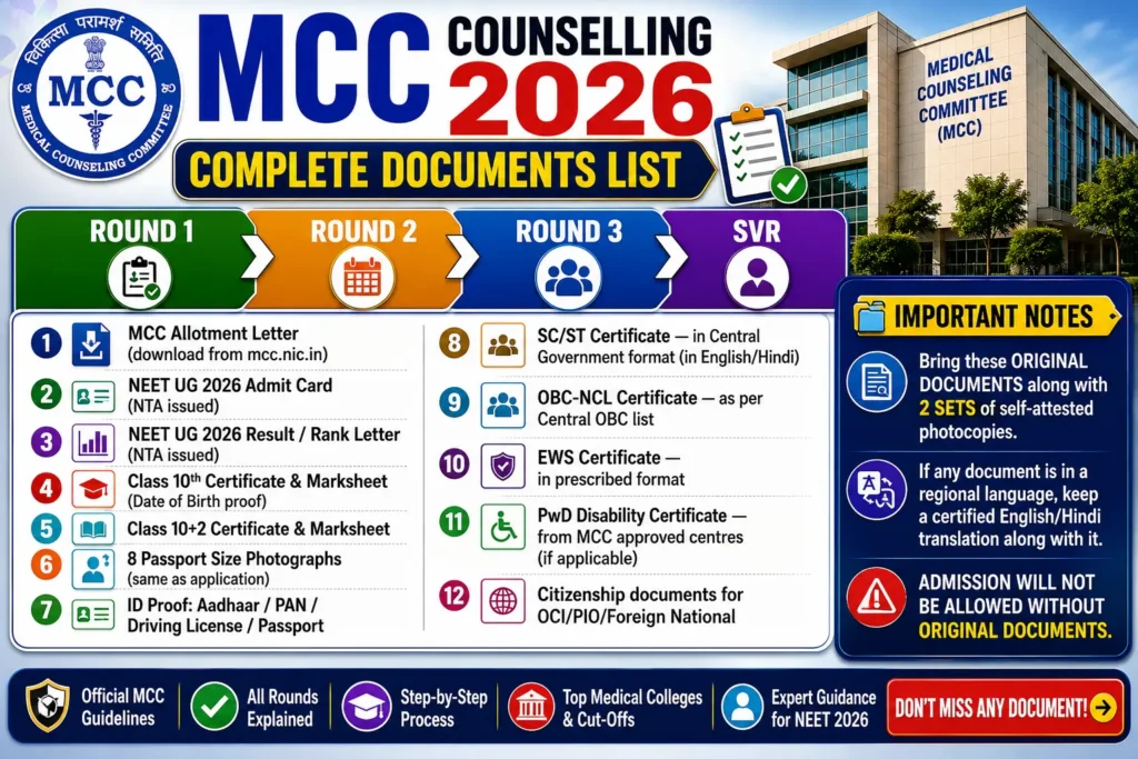 MCC Counselling 2026 – Documents Required