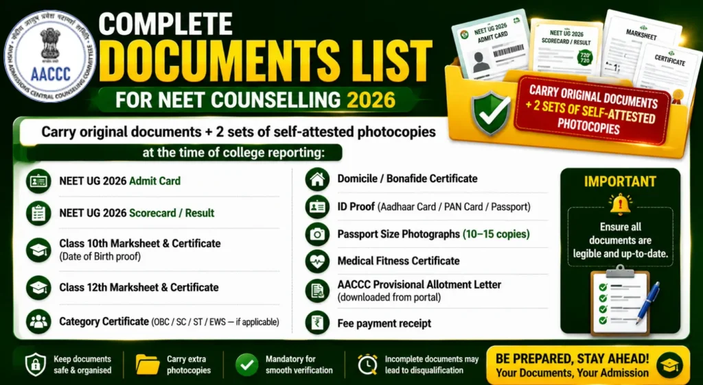 Documents Required for AACCC Counselling 2026